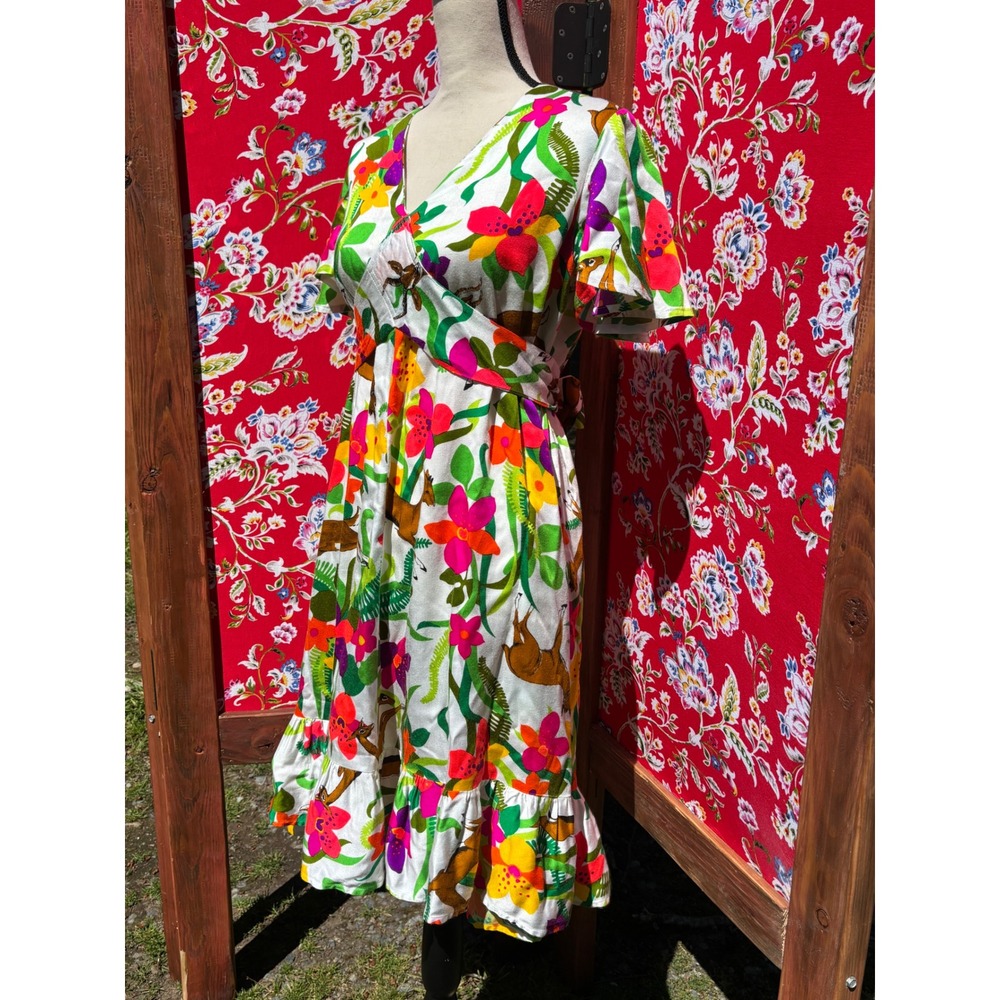 VTG 70's Neon Floral Ruffle Vacation Whimsy Boho Chic Midi Dress Size M-L - Picture 5 of 13